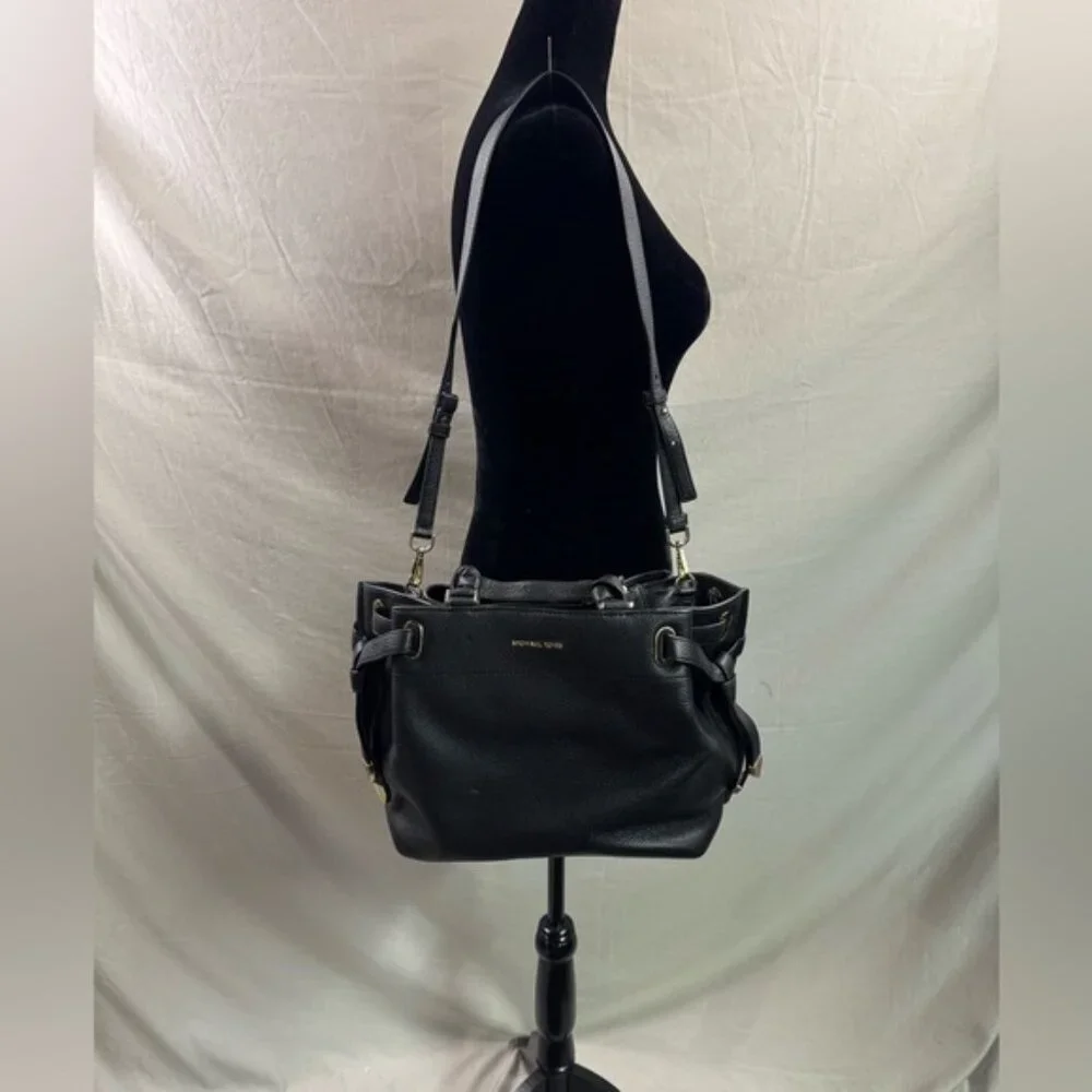 Michael Kors Greta Large Pebbled Leather Satchel Black - Picture 4 of 14